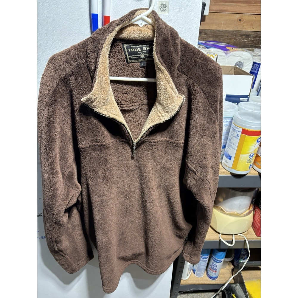 True Grit Mens L Brown  Sherpa Fleece Pull Over 1/4 Zip‎ Up Long Sleeve Sweater